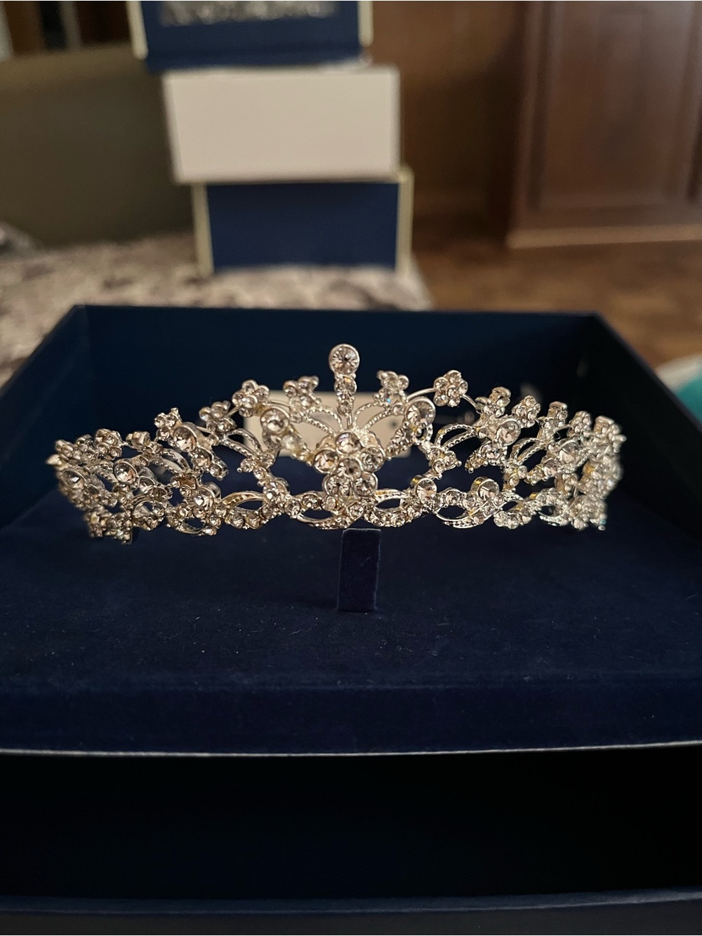 Silver Crystal Floral Tiara Headpiece